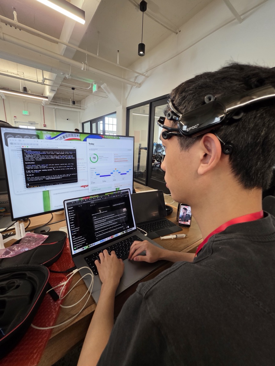Elijah Chen testing NeuroFocus during live coding sprint